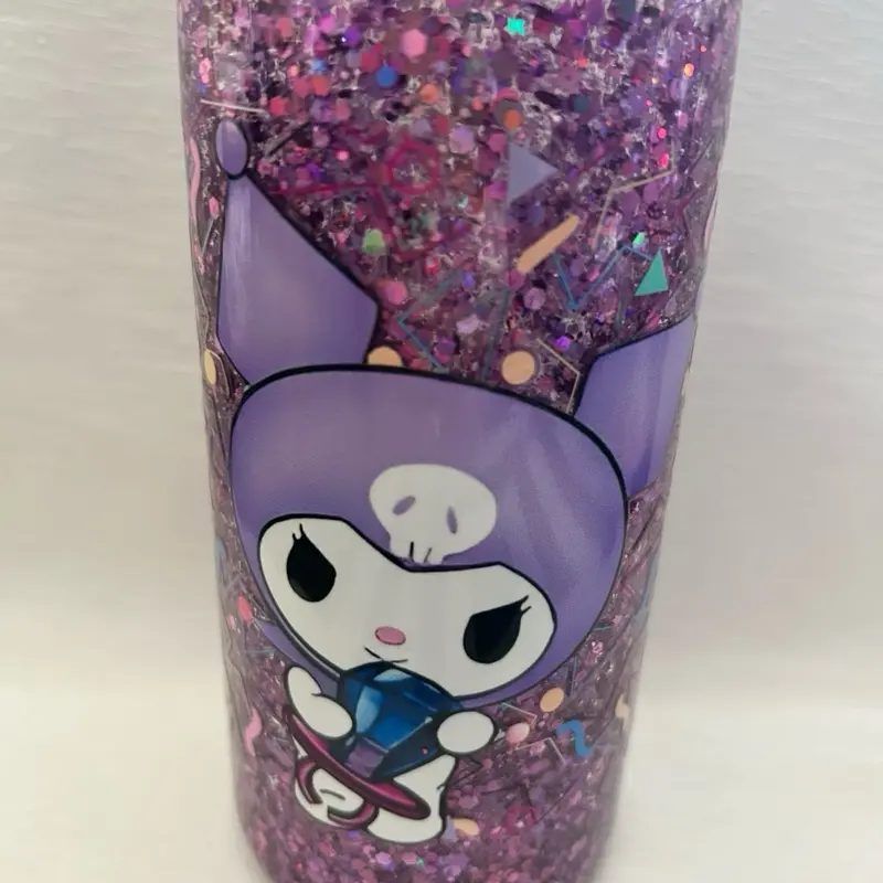 Kitty Glitter Water Bottle - Purple Design with Glitter Accents