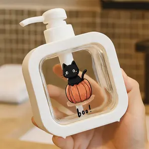 Cute Cartoon Black Cat in Orange Pumpkin Halloween Design Soap Dispenser - for Home Bathroom & Kitchen Sink, Spooky Festive Liquid Soap Container, Hand - drawn 'boo!' Accent, Easy to Clean, Countertop Decor