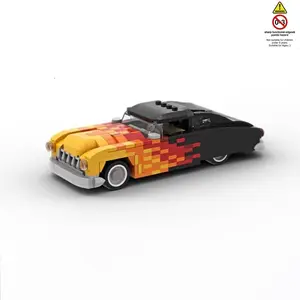 Classic Flame Lowrider Interlocking Building Block Car Set - Retro Hot Rod with Flame Paint, Vintage American Muscle Car Model, MOC Compatible Bricks, Collectible Toy for Adults & Teens, Gift for Car Lovers, Collectible Building Blocks