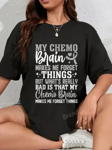 100% Cotton Chemo Brain Gray Ribbon Chemotherapy Brain Cancer Awareness T-Shirt