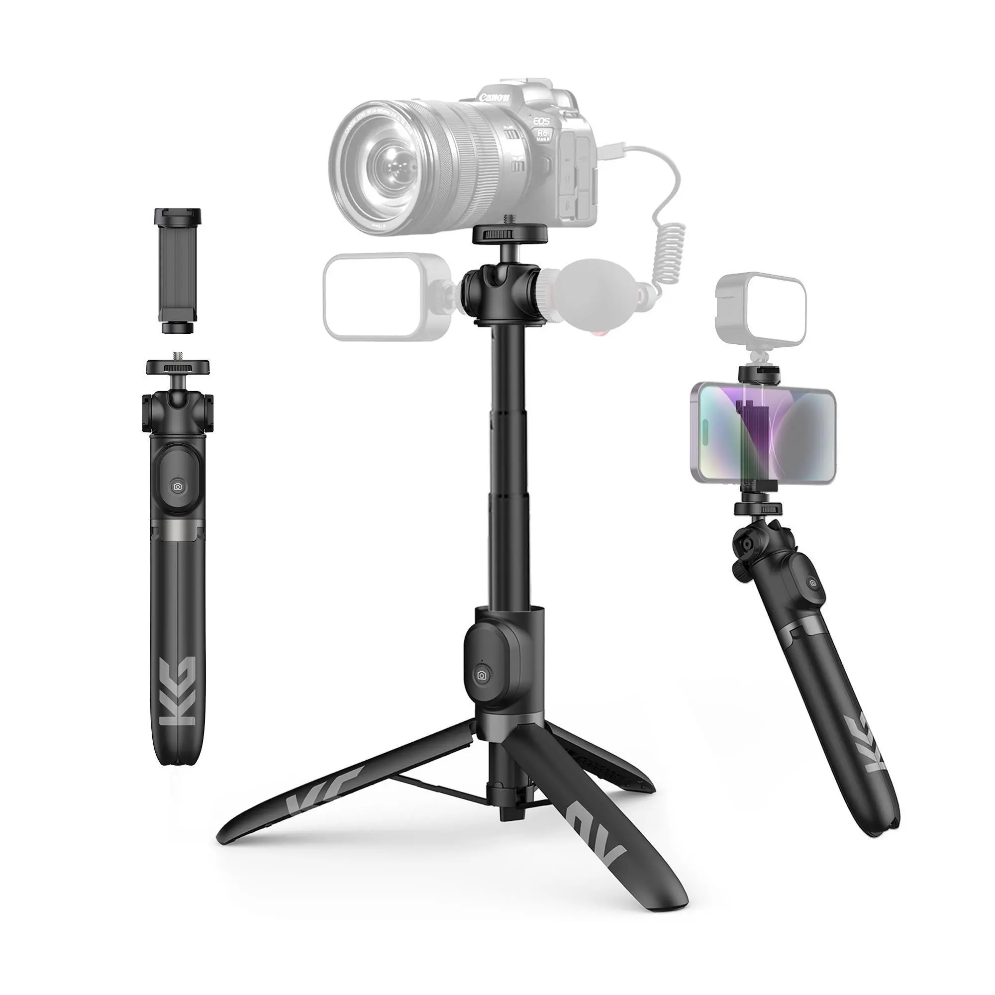 KraftGeek 48" Vlogging Tripod for Phone and Camera, Travel Phone Tripod Stand with Remote for Video Recording, Compatible with GoPro Hero Series, DJI Osmo Action & Insta360 Cameras, and DJI Pocket 3 Smartphone Cellphone