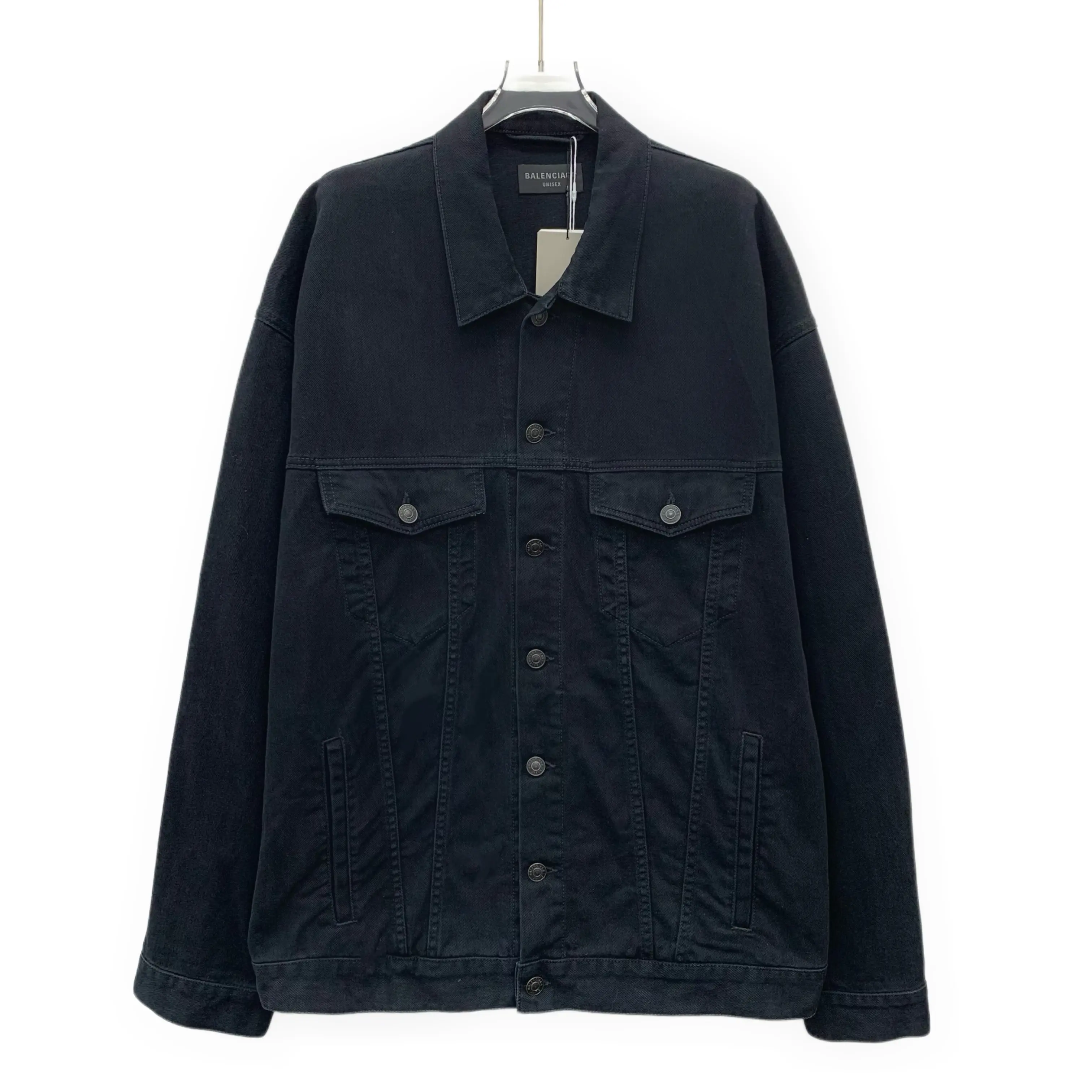 RDLT - Balenciaga Black Washed Distressed Logo Print Cotton Denim Jacket Size S