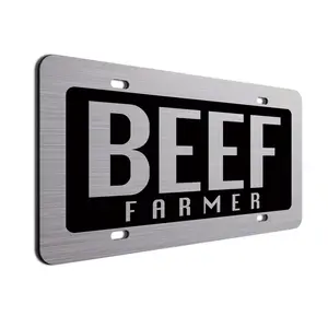 Beef Farmer Custom Novelty License Plate - 6x12 Aluminum Composite Metal Sign for Trucks & Trailers - Brushed Metal Heavy Duty Cattle Rancher Decor