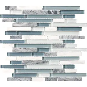 Waterfall Random Strip Glass Stone Blend Mosaic