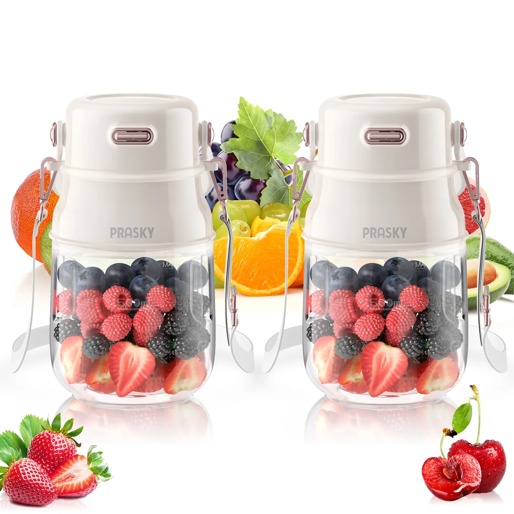 Prasky Powerful Efficient Portable Blender, 27oz Personal Smoothie Machine with Dual Batteries, Type-C USB Rechargeable, Dishwasher Safe Parts, BPA-Free, Gray with Cup, Lid, Shoulder Strap for Gym/Travel