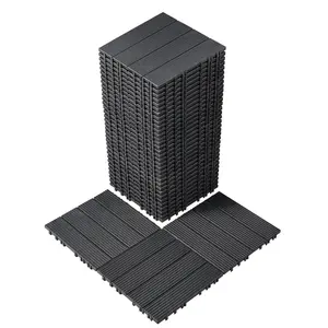 VEVOR Interlocking Plastic Deck Tiles, 36 Pack DIY Patio Flooring, 11.6x11.6 in, 36 Sq. Ft., 0.8 in Thick, Waterproof All-Weather Outdoor Flooring for Patio, Poolside, Dark Grey