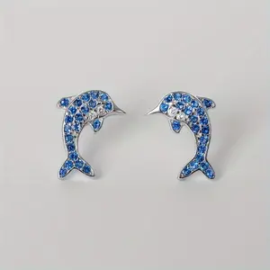 Cute Blue Dolphin Earrings | Stainless Steel and Zinc Alloy, Plated White K, Trendy Korean Style, Popular on Douyin, For Teenager