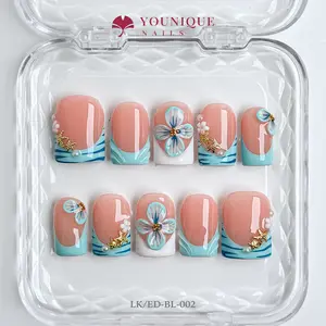 Younique Nails 2026 | 10PCS 100% Handmade Press-On Nails | Reusable Colorful Art acrylic stylish 3D tiktokshopspringglowup