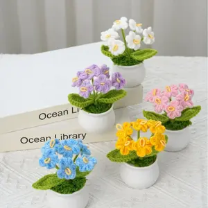 Flower Design Crochet Ornaments, 1 Count Cute Artificial Flower Potted Plant, Easter Essentials, Decorative Flower for Home Office Party, Crochet Artificial Flowers