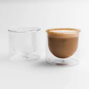 FLUR Latte XL Glasses (Set of 2) – Perfect for, Lattes, Matcha, & Chai – For Hot or Iced Drinks – Double-Walled Borosilicate Glass – Handmade, Lightweight & Durable – 10oz