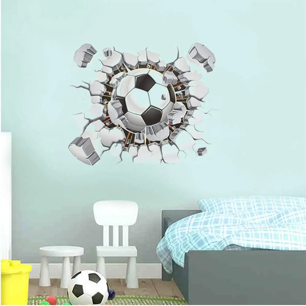 SURUIHK 3D Football Theme Decorative Wall Sticker - ABS Eco-Friendly Waterproof Vinyl Decal, Smooth Surface, 50x63cm Patchwork Geometric Design, Halloween Decor, Perfect for Boys’ Bedrooms, Soccer Fans, Kitchen, Living Room