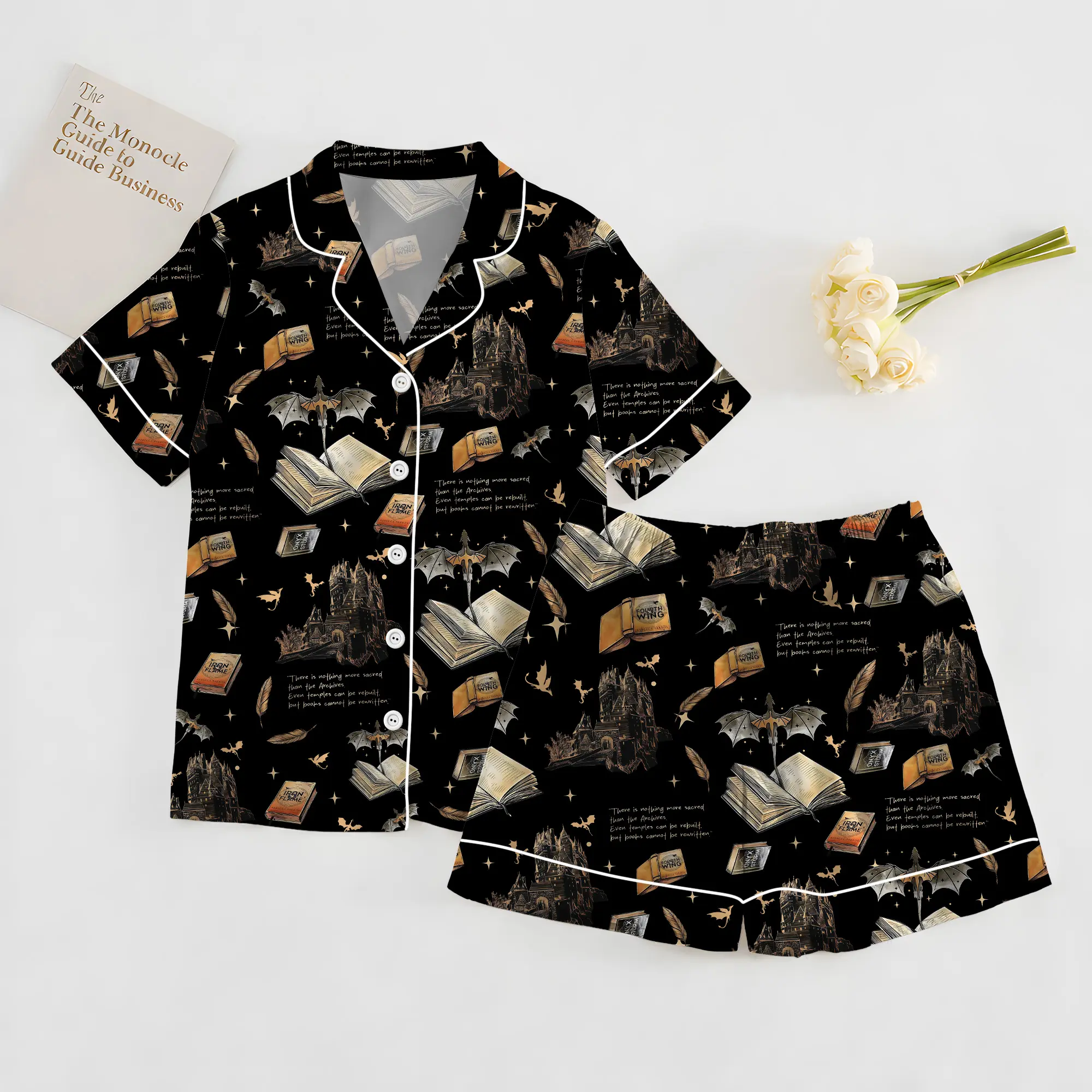Bookish Castle Pajama Set, Cozy Book Lover Sleepwear, Romantasy Nightwear, Fantasy Pajamas Gift for Readers, BookTok Pajamas
