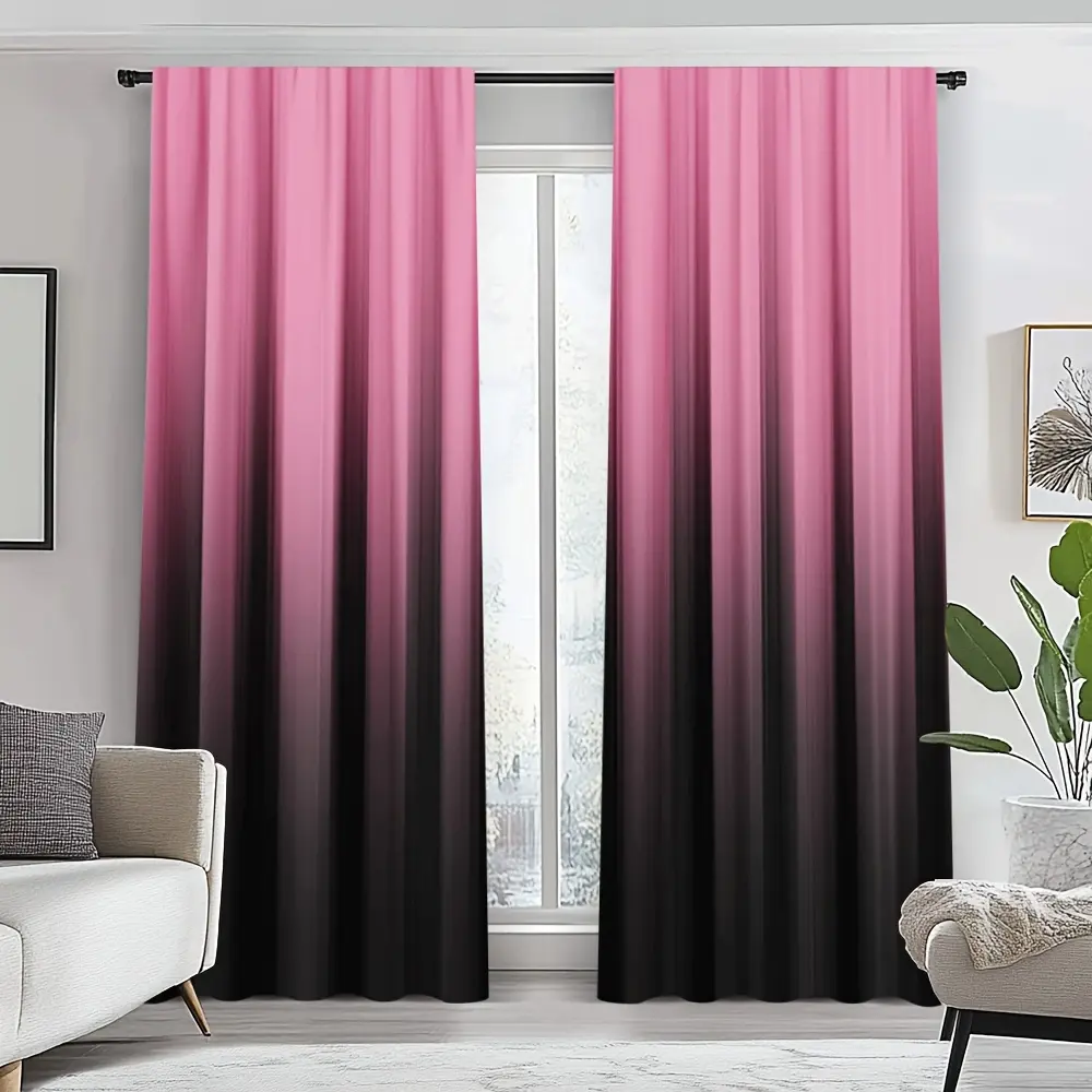 2-Piece set, abstract pink gradual change striped curtains, minimalist design, translucent rod pocket design, suitable for bedroom office kitchen aesthetic home decoration, room decoration, Home Decorative Curtain, Window Curtain, Window Drapes