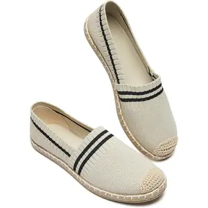 Womens Espadrilles Breathable Flats Shoes Mesh Slip on Loafers Soft White Flats