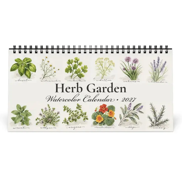 Herb Garden 2027 Desktop Calendar | Original Watercolor Botanical Art Calendar