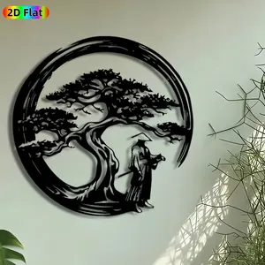 1pc Samurai Under Bonsai Tree Metal Wall Art, Japanese Zen Statue Mural, Artistic Metalwork, Intricate Craftsmanship, Modern Minimalist Design, Perfect for Housewarming, New Year Decor, home decor, Ideal Gift for Japanese Culture Enthusiasts