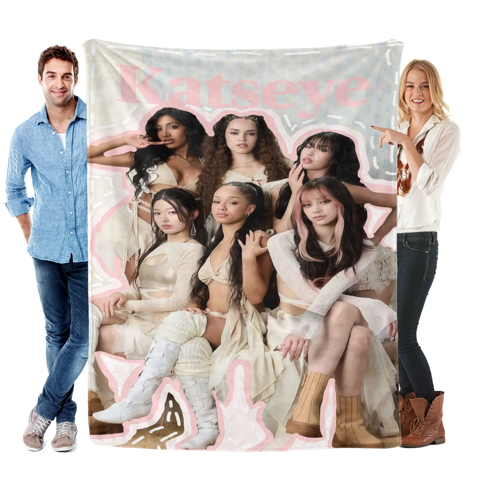 KATSEYE Beautiful Chaos Tour Flannel Throw Blanket, K-Pop Group Photo Collage for Teen Bedrooms, Dorm Music Lounges and Concert Memory Displays, Lightweight Sofa Accent & Birthday Holiday Gift for Girls, Women and Pop Fans