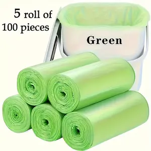 5 Rolls of 100pcs Green Trash Bags, Multi-Purpose, Suitable for Home, Kitchen, Commercial, School, Office, Outdoor, Bathroom, Disposable