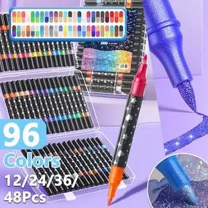 24/48/72/96 Color Double-Ended Glitter Marker Pen Set Two-Color Glitter Watercolor Pens & Highlighters Rich Colors Soft Tips DIY Crafts Art Marker Set