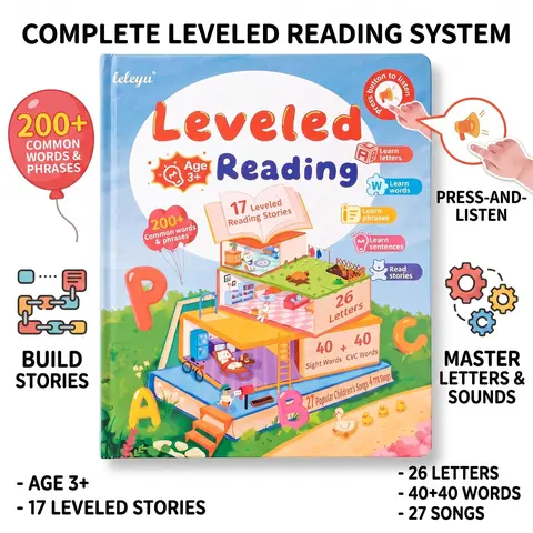 LELEYU Leveled Reading Interactive Sound Book - Press & Listen Language Learning Toy, Screen-Free Early Education Book for Boys and Girls 3 and Up to Boost Fine Motor Skills, Ideal for Birthdays