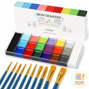 #SummerWins UCANBE Montmartre 20 Colors Oil-Based Face Body Paint Palette, Large Black & White Shades Full Size 5.9oz, Professional Art Makeup for Halloween SFX Cosplay Stage Festival Costume Party