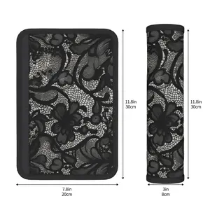 One-piece product. Black lace pattern car seat belt protector pad, Car Accessories. 3-in-1 anti-slip design. Suitable for vehicles, travel bags, and backpacks.