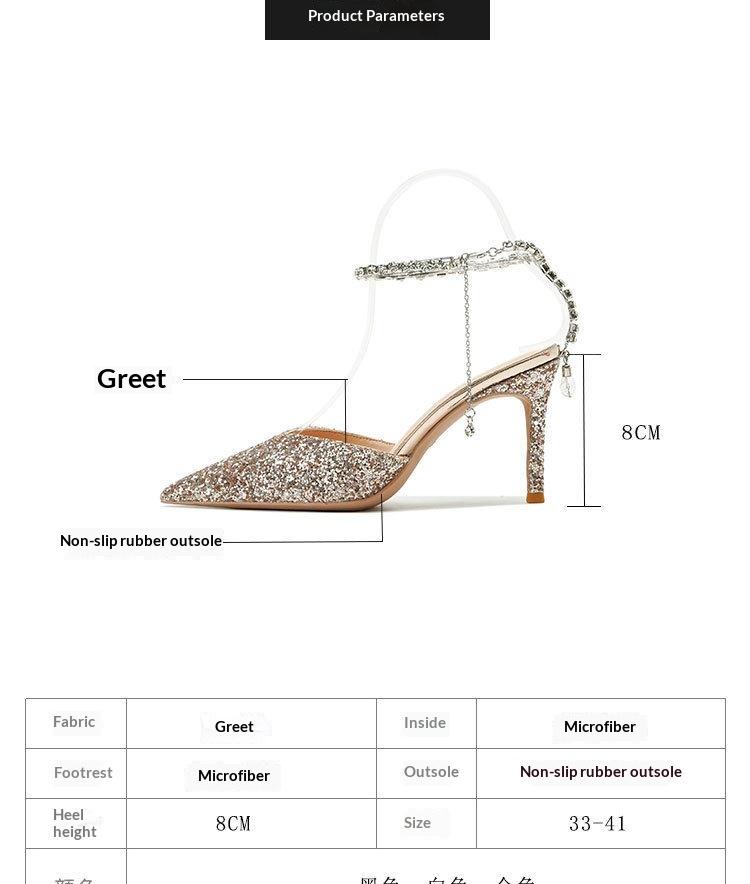 Sharp Pointed Rhinestone Chain High Heels With Fine Heels