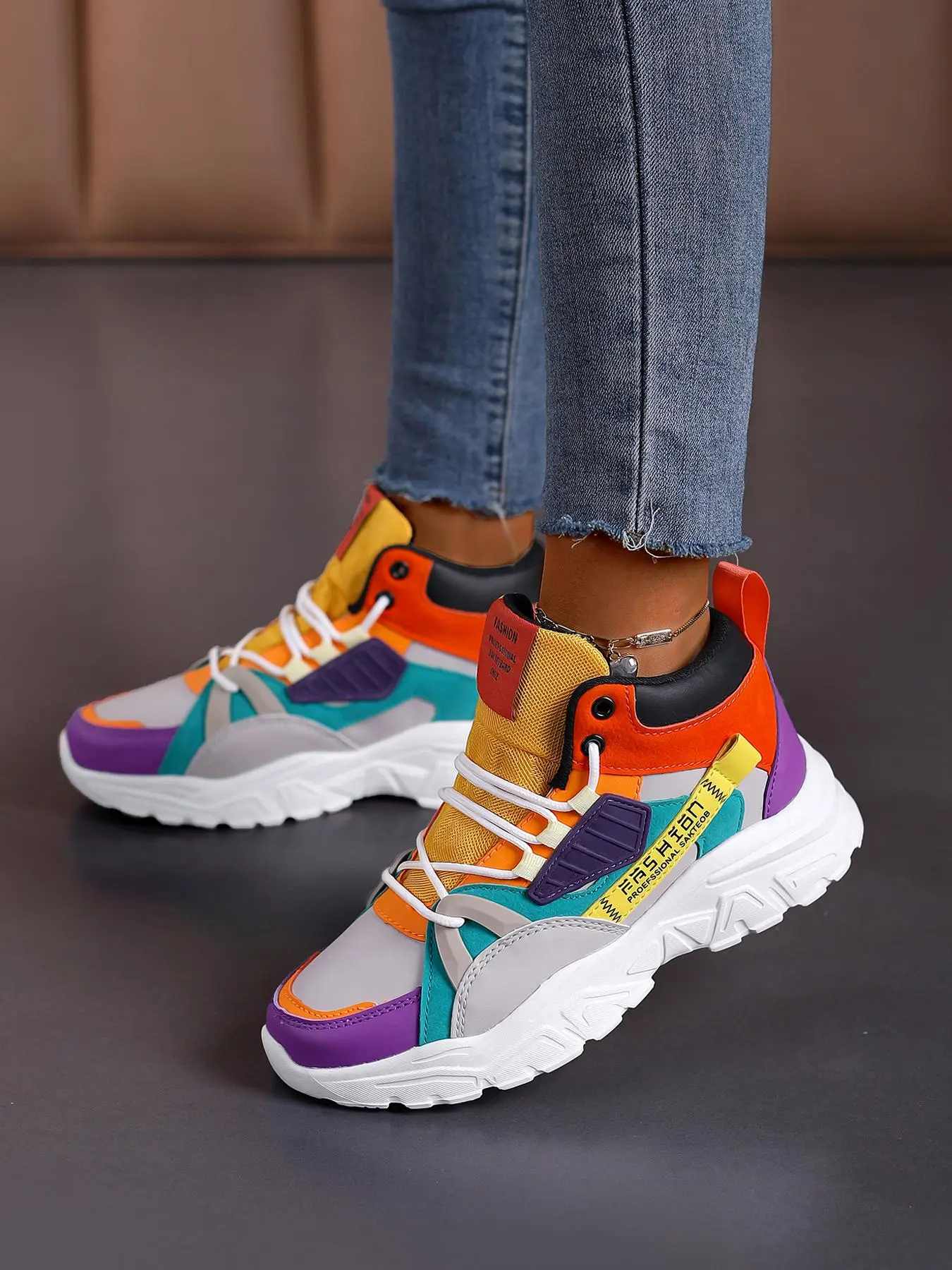 Women's Fashion Lace Up Low Top Colorblock Sneakers, Casual Comfortable Sports Shoes for Daily Wear, Perfect for Students and Outdoor Sports, Women's