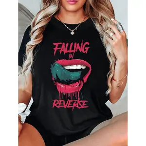 Falling In Reverse Graphic Print Crew Neck Short Sleeve Casual Top - Perfect for Spring and Summer Women's Fashion