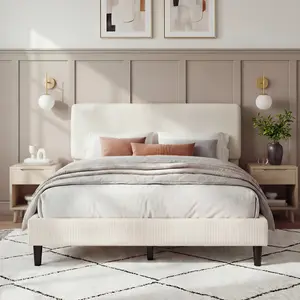 Costoffs Platform Bed Frame with Adjustable Chenille Upholstered Headboard, Modern Stylish Design,/No Box Spring Required/Easy-to-Assemble Construction