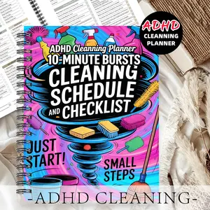 1pc ADHD Cleaning Planner Themed Subject Notebook, Spiral Explosion Style - Blue Swirl with Surrounding Cleaning Tool Patterns. Short-term High-efficiency Notebook, Time Management Notebook. Utilization of Fragmented Time. 5.5x8.3 Inch Notebook