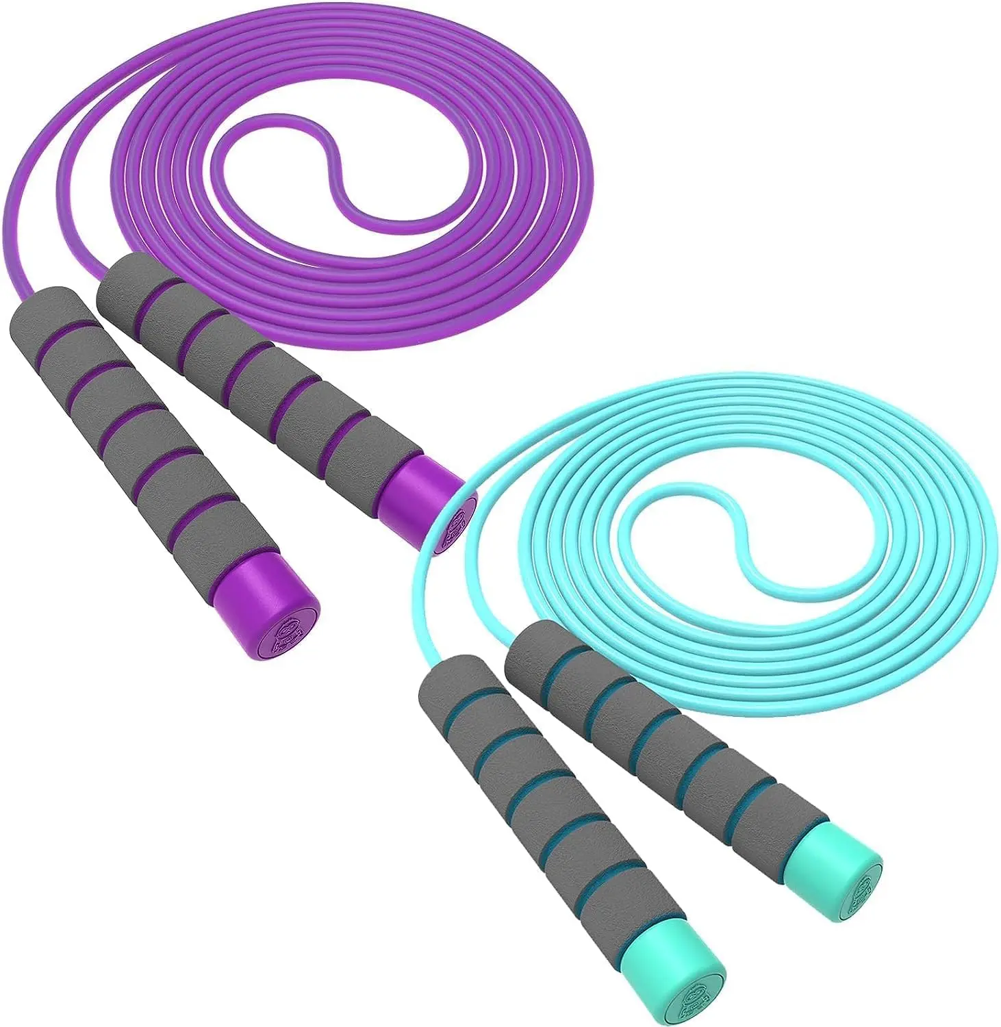 2-Pack Children's Jump Rope Set, Adjustable Speed Skipping Rope for Kids, Foam Handle Jump Rope for Elementary School PE Class, Physical Fitness Test Training (Blue & Purple)