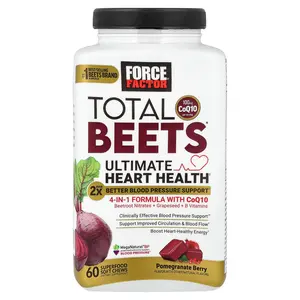 Force Factor Total Beets® With CoQ10, Ultimate Heart Health, Pomegranate Berry, 60 Superfood Soft Chews