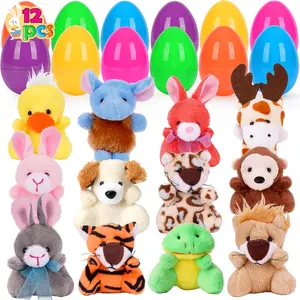 KAFKA 12 Pack Prefilled Easter Eggs with Animal Plush, 3.15Inch Plastic Easter Eggs for Kids Easter Hunts, Basket Stuffers, Theme Party Favor EasterToysEasterGoodiesEasterPartyToysKidsEasterToysToddlerEasterToys