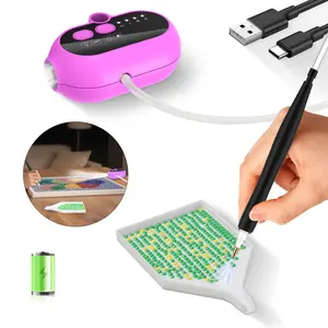 Pink Electric Diamond Painting Pen | No Wax Vacuum Pickup Tool with LED Light, 3 Suction Modes, Rechargeable USB, Storage Tray & Complete Accessories, Portable Diamond Art Kit for Adults & Kids