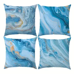 Blue and Fluid Art Pillow Covers Set of 4, Hidden Zipper, Easy to Clean, Bedroom Living Room Sofa Car Home Decor