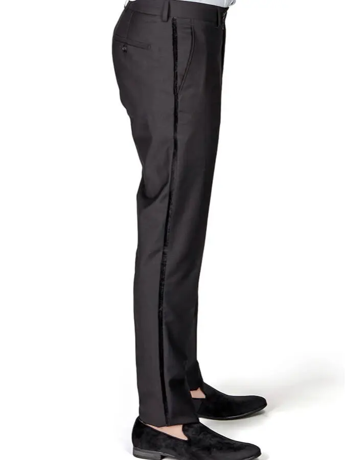 Slim Fit Tuxedo Pants With Velvet Line On The Side Flat Front Non Pleated Fitted Tuxedo Slacks Trouser AZARMAN