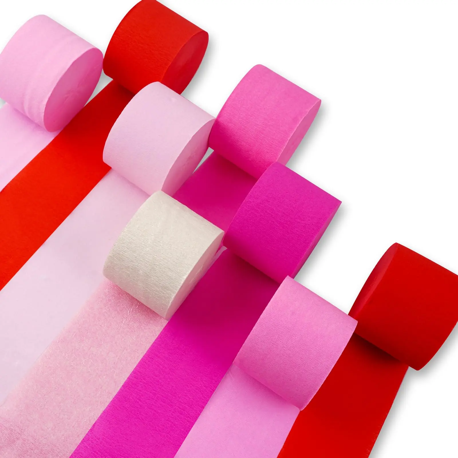 PartyWoo Thick Crepe Paper Streamers Party Decoration Supplies, 8-Roll Colorful Set (1.8 in x 82 ft/Roll, Total 656 ft) - Pink, Red, White for Birthday, Anniversaries, Bridal Showers, Wedding Door Hanging Decor