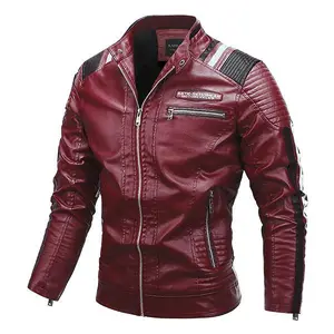 Men's Wine Red PU Leather Motorcycle Jacket - Quilted Shoulder Seams & Zipper Details, Biker & Street Style Personalized Outerwear