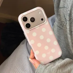 Korean Style Sweet Polka Dot Phone Case for Apple iPhone 17 Pro Max, Cute Girl Heart Design, Fashionable Protective Cover for Boys and Girls Accessories