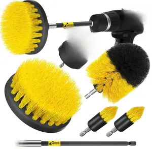 6Pack Drill Brush Power Scrubber Cleaning Brush Extended Long Attachment Set All Purpose Drill Scrub Brushes Kit for Grout, Floor, Tub, Shower, Tile, Bathroom and Kitchen Surface，Yellow