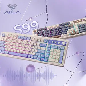 AULA S99 Key Keyboard, Tri-Mode Bluetooth 2.4GHz USB-C Gaming Keyboard with RGB Backlighting, Number Pad and Media Knob - Ergonomic, Ideal for PC Mac Xbox Gamers Computer & Office S99 Keyboard  Fixed Keycaps & Switches (Non-Replaceable)