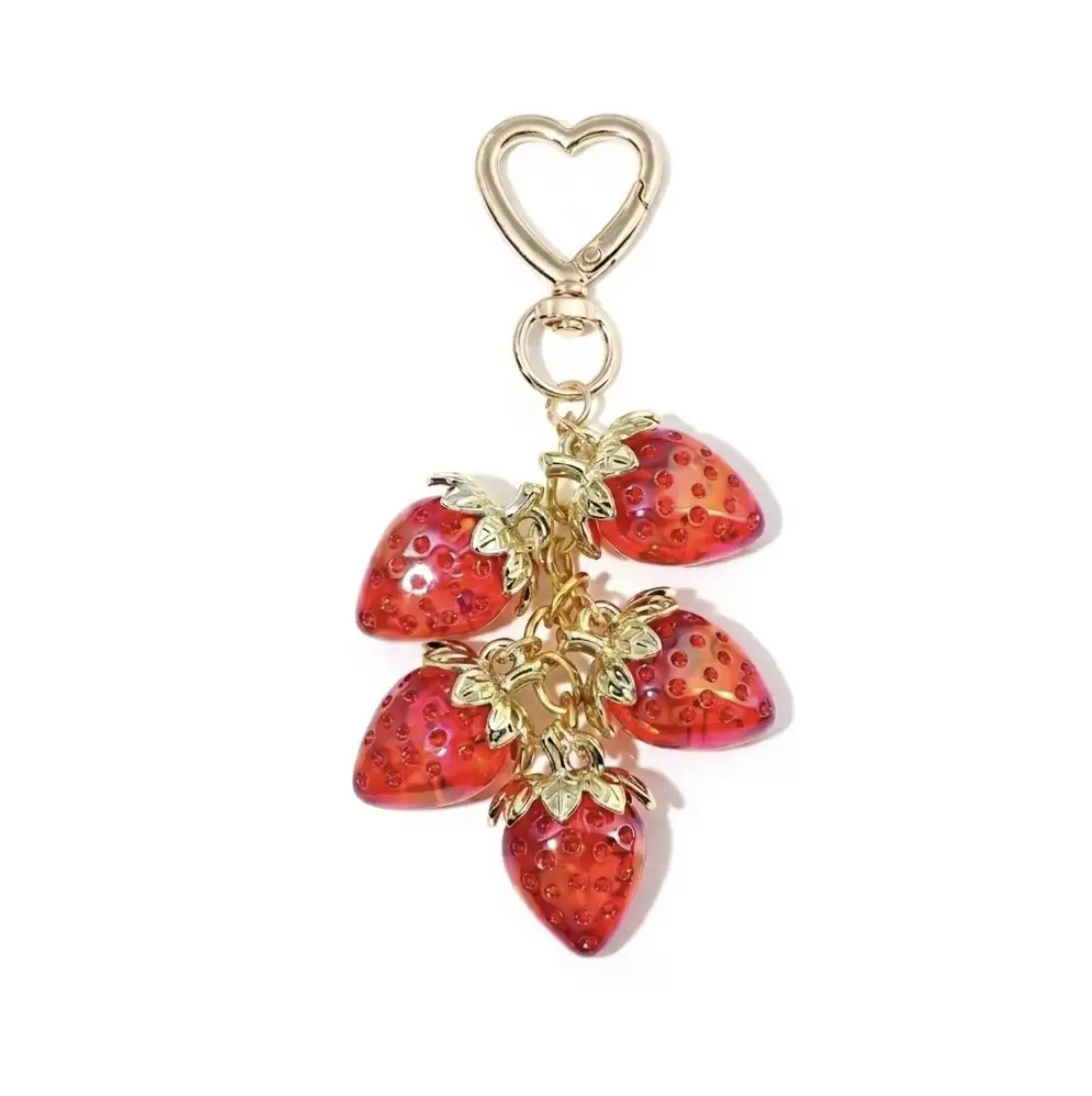 Cute Strawberry Keychain, Handmade Blinged-Out Pendant with Glitter and Heart Charm, Keychain Decor for Bags, Gift for Her, Handmade Keychains