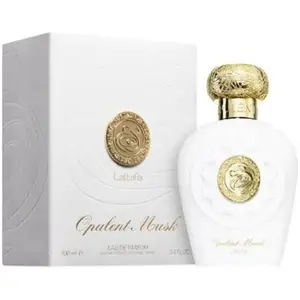 Lattafa Opulent Musk Women's EDP Spray Perfume - 3.4 fl oz, Amber Floral Musk Blend, Luxury Elegant Jasmine-Themed Aromatic Amberwood Bottle Fragrance, New in Box, Aromatic Amberwood Fragrance, Jasmine-Themed Women's Fragrance