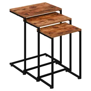 Segawe Set of 3 Nesting End Table Industrial C Shaped Stackable Sofa Side Table Space-Saving for Home Bedroom Living Room,summerwins