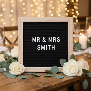 Felt Letter Board with 294 Letters, Numbers & Symbols - 10 x 10 inch Changeable Message Board with Wooden Frame Wall Mount Hook, Black & Wood