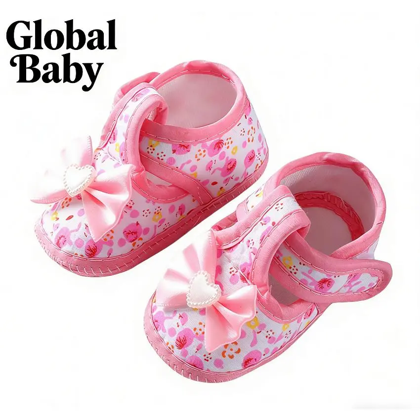 Global Baby Princess shoes 0-12 months baby cute bow soft bottom shoes newborn baby walking shoes Baby Girls Flat Shoes, Soft Sole Bowknot Flower Print Non-slip Indoor Outdoor Toddler