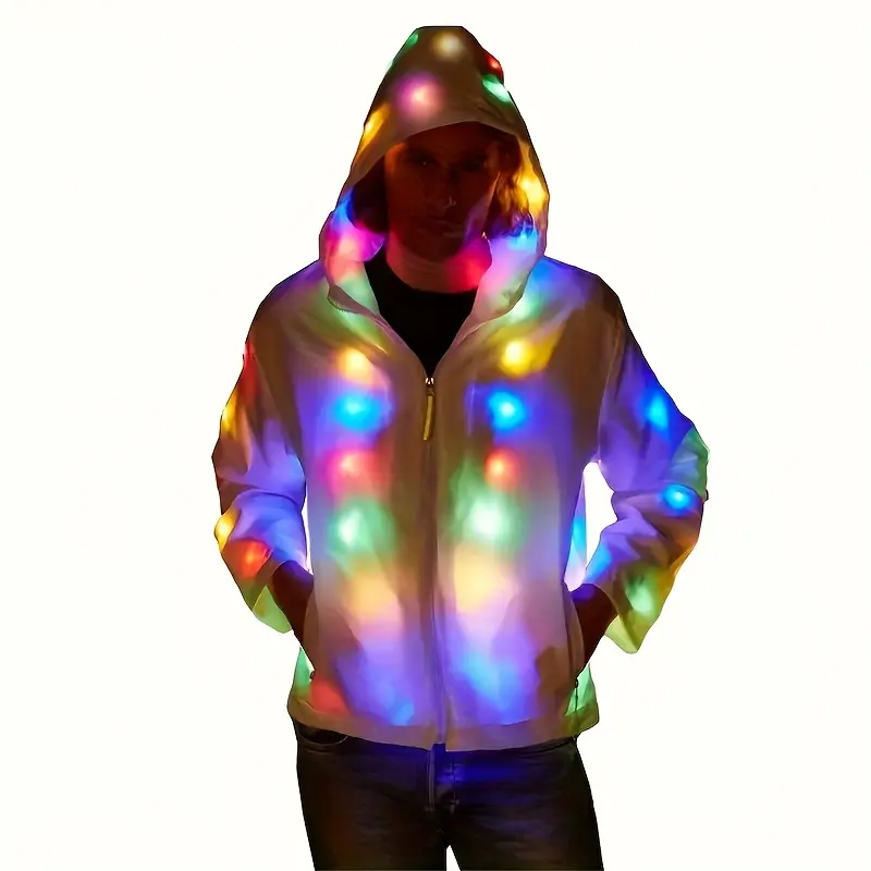 Menswear Unisex Vibrant LED Light-Up Party Jacket, Battery-Powered Polyester Washable Costume, Comfortable and Practical with Wide Range of Sizes for Halloween, Christmas Social Dance Gatherings, Adult Nebula Festive Outfit