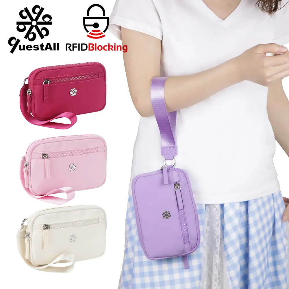 Royal Bagger RFID Canvas Waterproof Wrist Bag Women Card Holder Coin Cell Phone Wallet Three Pockets 9103