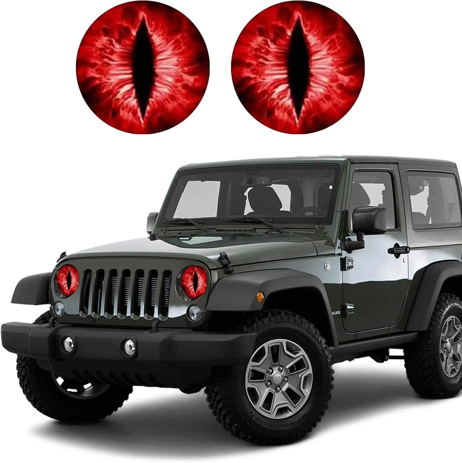 2PCS Beast Eyes Headlight Decals, 3D Stereo Eyes Headlight Decal Stickers, Car Body Window Bumper Decoration Stickers, Car Accessories Round Headlight Decal for Jeep Wrangler (Red)